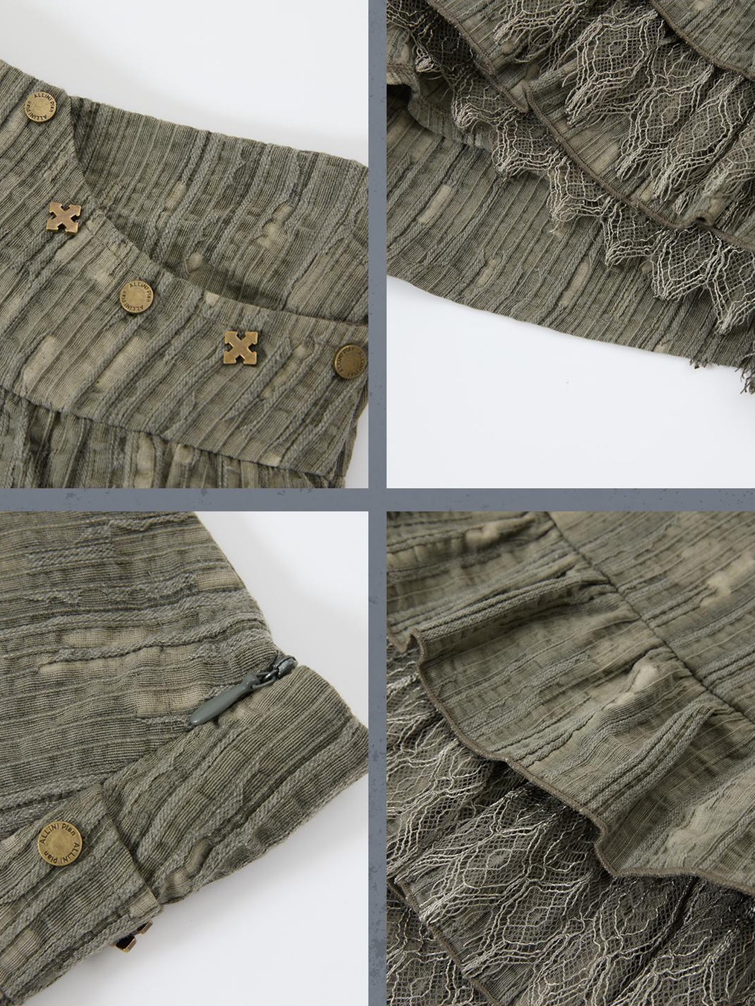 ALL iN plan Low Rise Layered Lace Short Skirt In Green