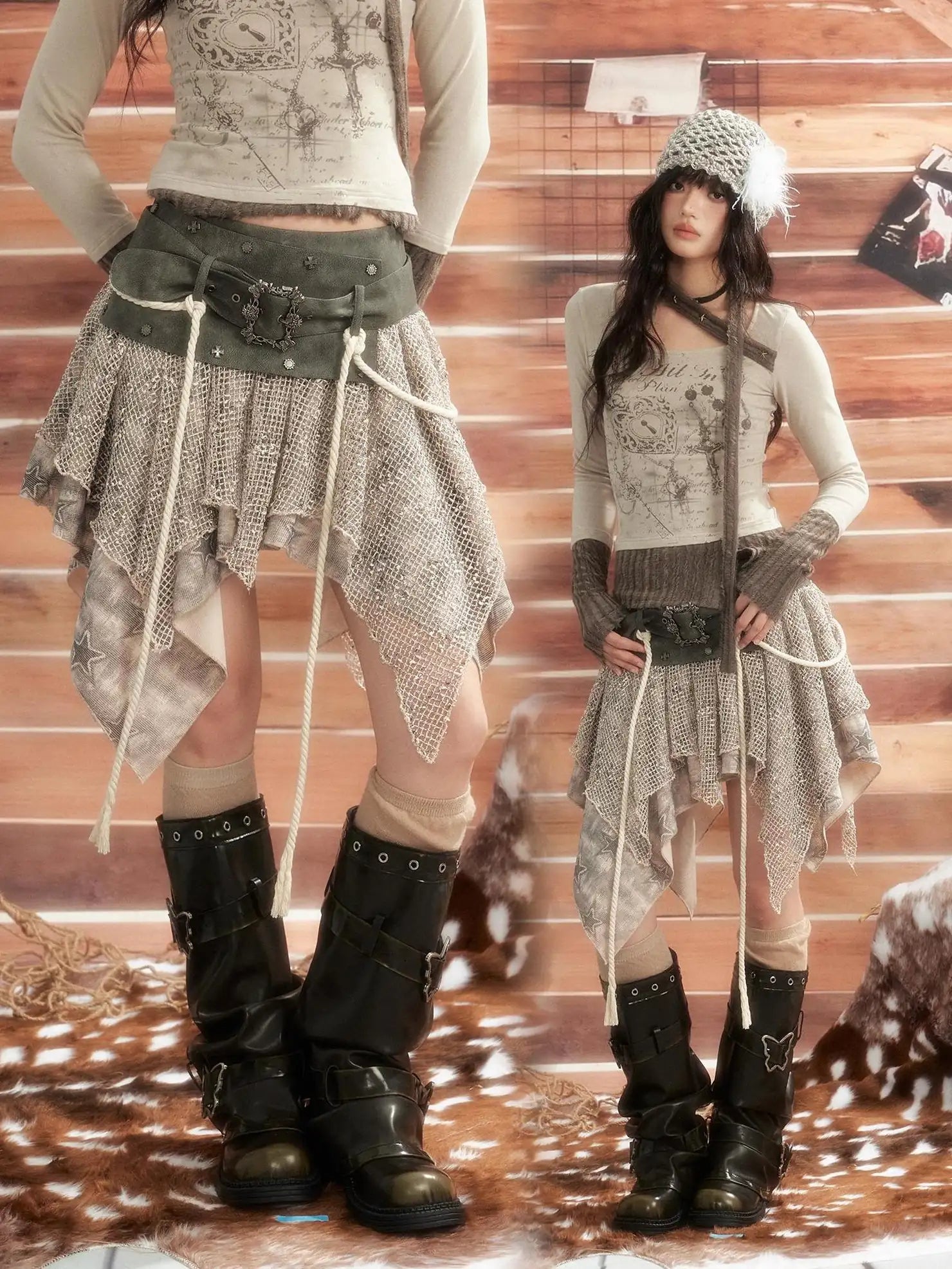 Moonlight Hunter Asymmetrical Mesh Skirt Skirt