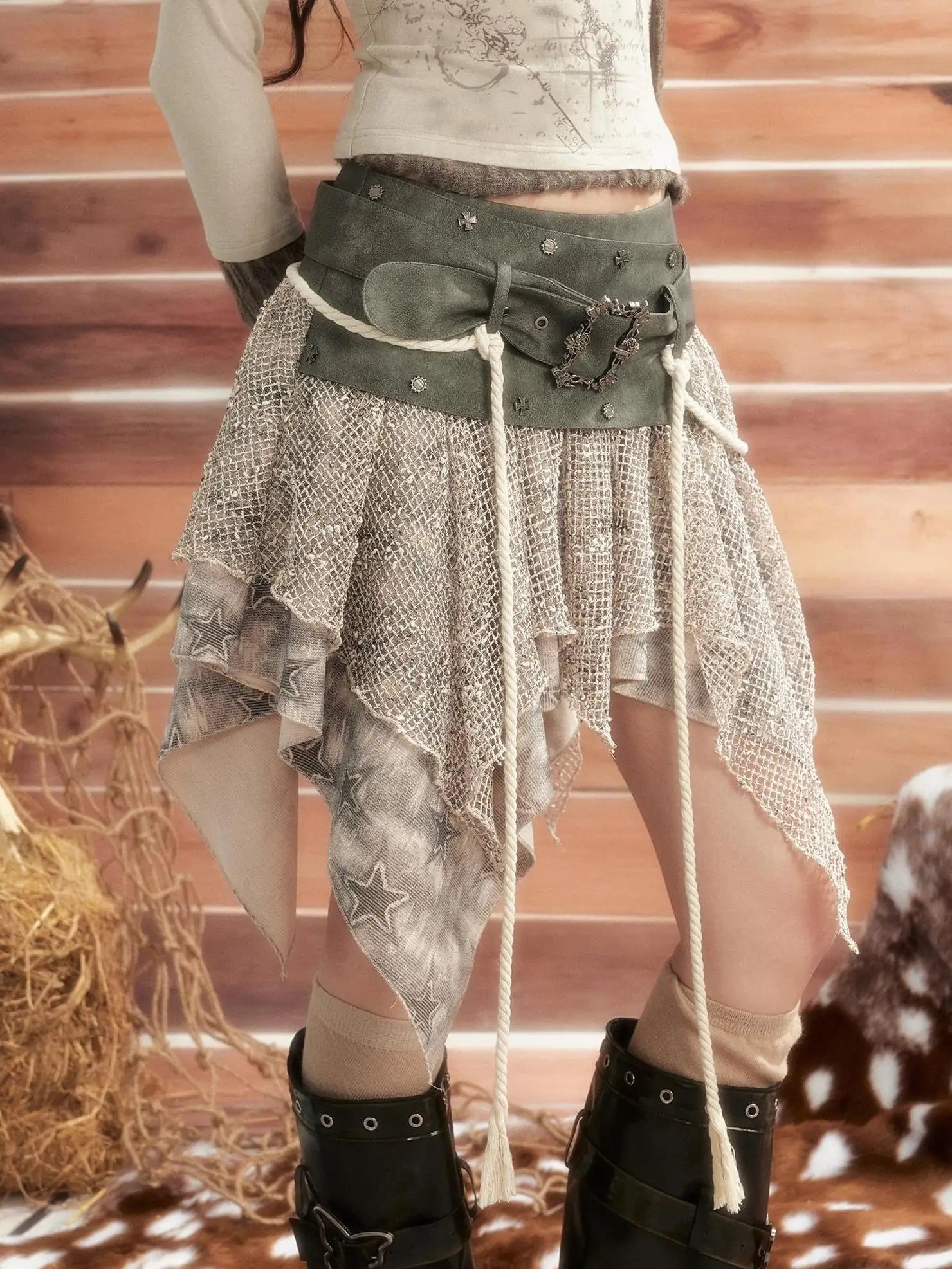 Moonlight Hunter Asymmetrical Mesh Skirt Skirt