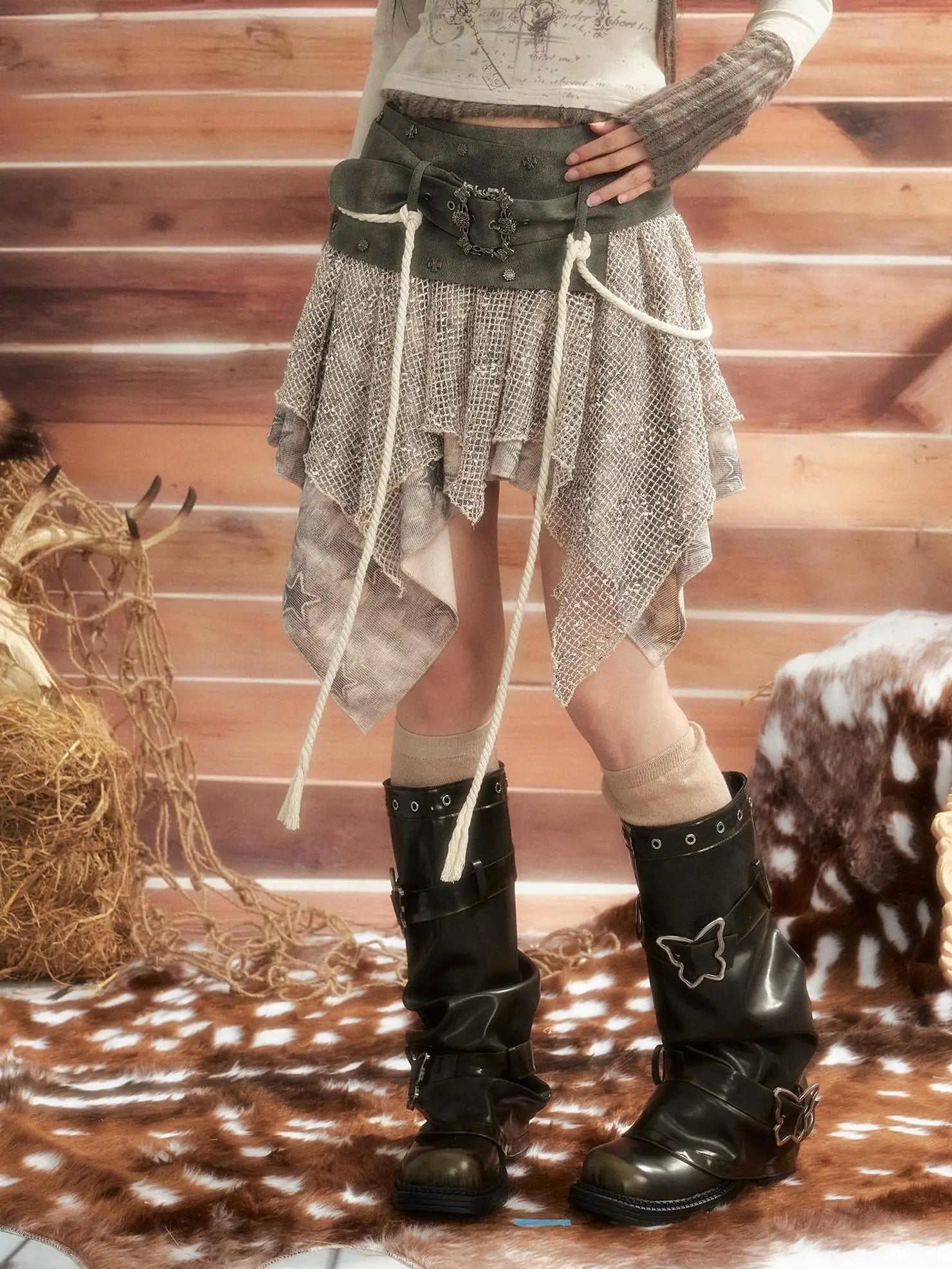 Moonlight Hunter Asymmetrical Mesh Skirt Skirt