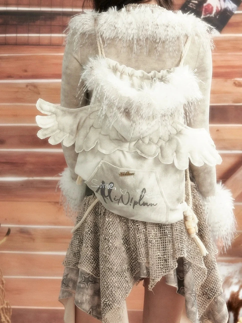 ALL iN plan Moonlight Hunter Fur Trimmed Hooded Backpack Bag