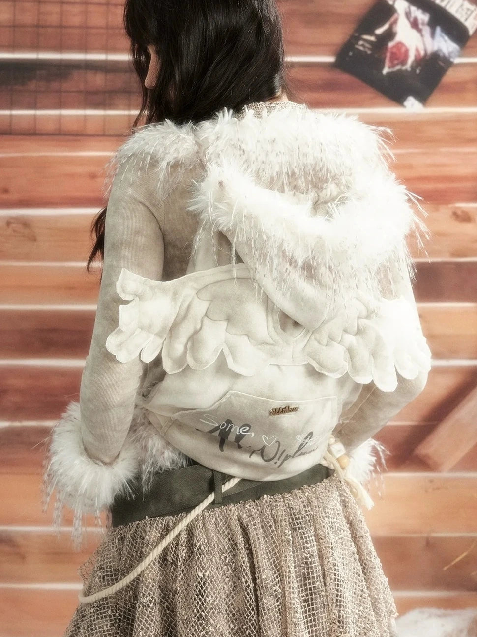 ALL iN plan Moonlight Hunter Fur Trimmed Hooded Backpack Bag