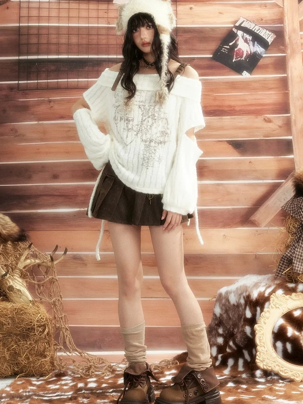 ALL iN plan Moonlight Hunter One Shoulder Knit Top Cardigan