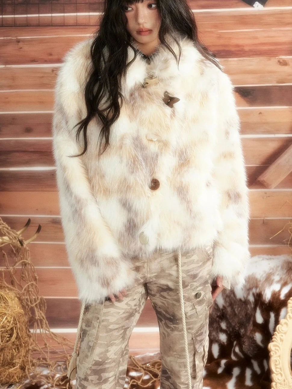 ALL iN plan Moonlight Hunter Plush Stand Collar Fur Coat Jacket