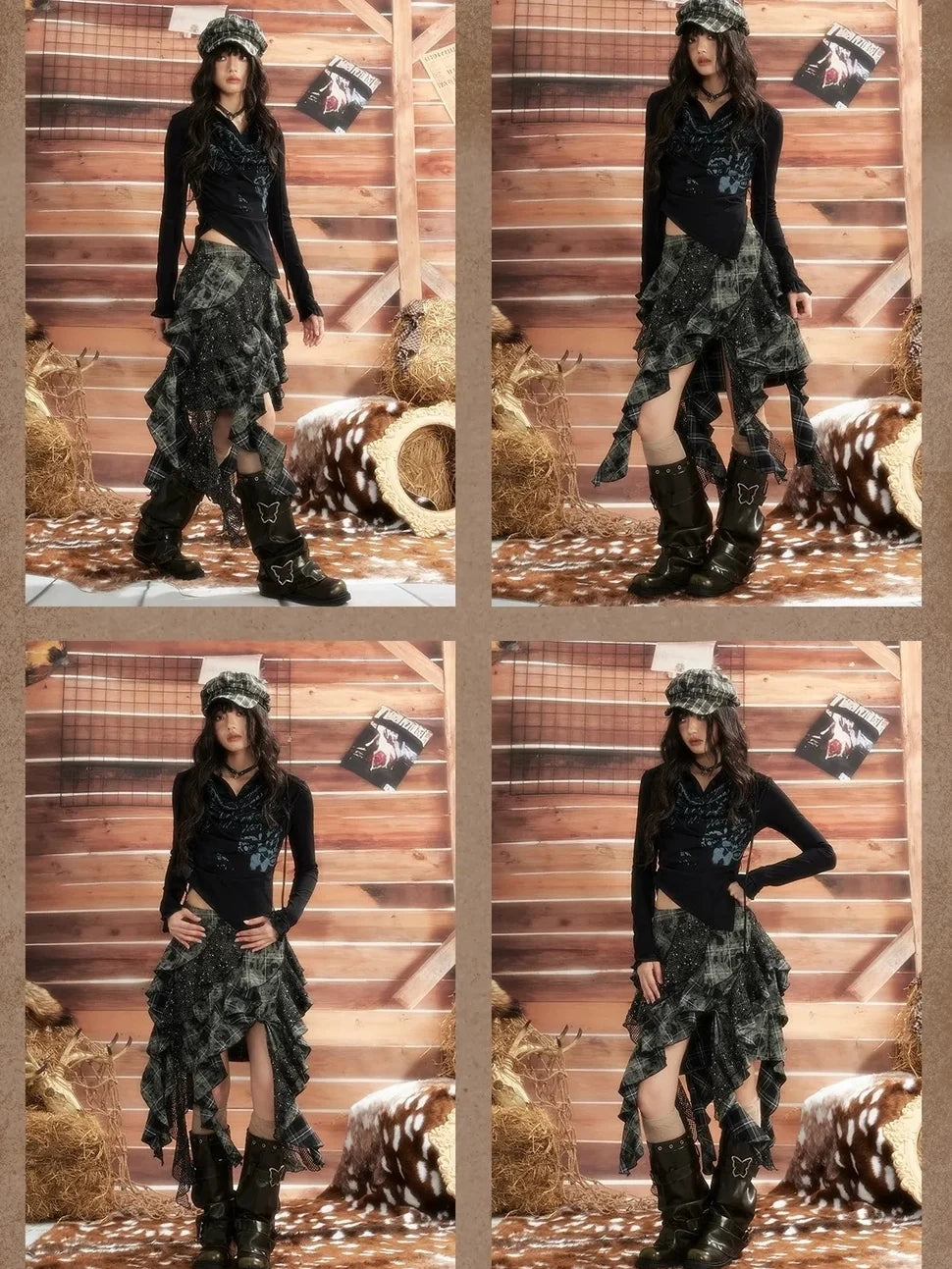 ALL iN plan Moonlight Hunter Retro Graffiti Knit V-neck T-shirt Long Sleeve Top Cardigan