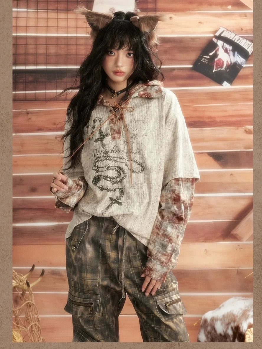 ALL iN plan Moonlight Hunter Retro Plaid Print Unisex Hoodie Hoodies/Sweatshirt