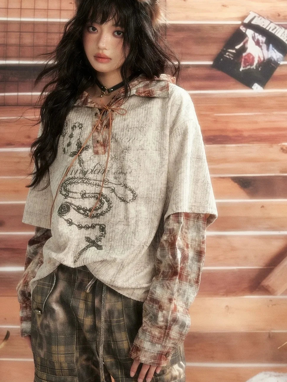 ALL iN plan Moonlight Hunter Retro Plaid Print Unisex Hoodie Hoodies/Sweatshirt