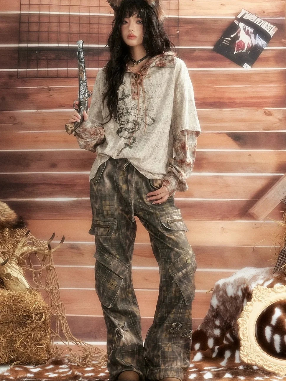 ALL iN plan Moonlight Hunter Retro Plaid Print Unisex Hoodie Hoodies/Sweatshirt