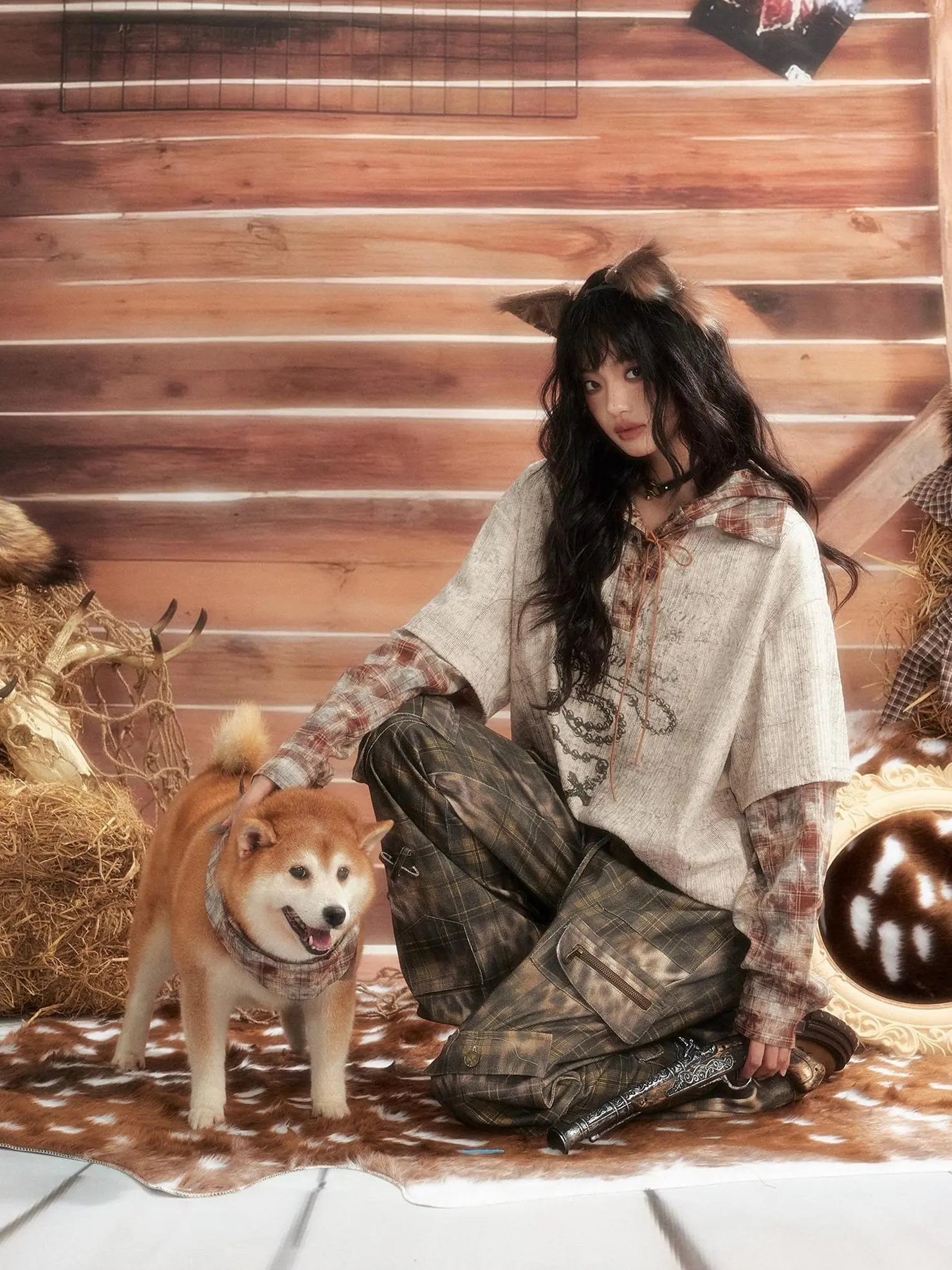 ALL iN plan Moonlight Hunter Retro Plaid Print Unisex Hoodie Hoodies/Sweatshirt