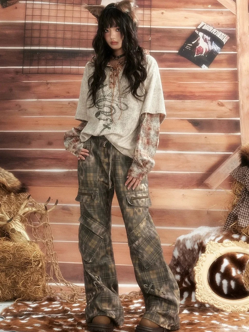 ALL iN plan Moonlight Hunter Retro Plaid Print Unisex Hoodie Hoodies/Sweatshirt