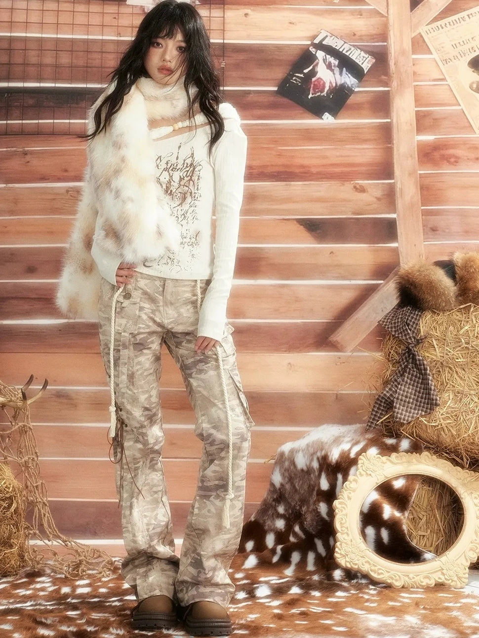 ALL iN plan Moonlight Hunter Slant Shoulder Print Knit Top Cardigan