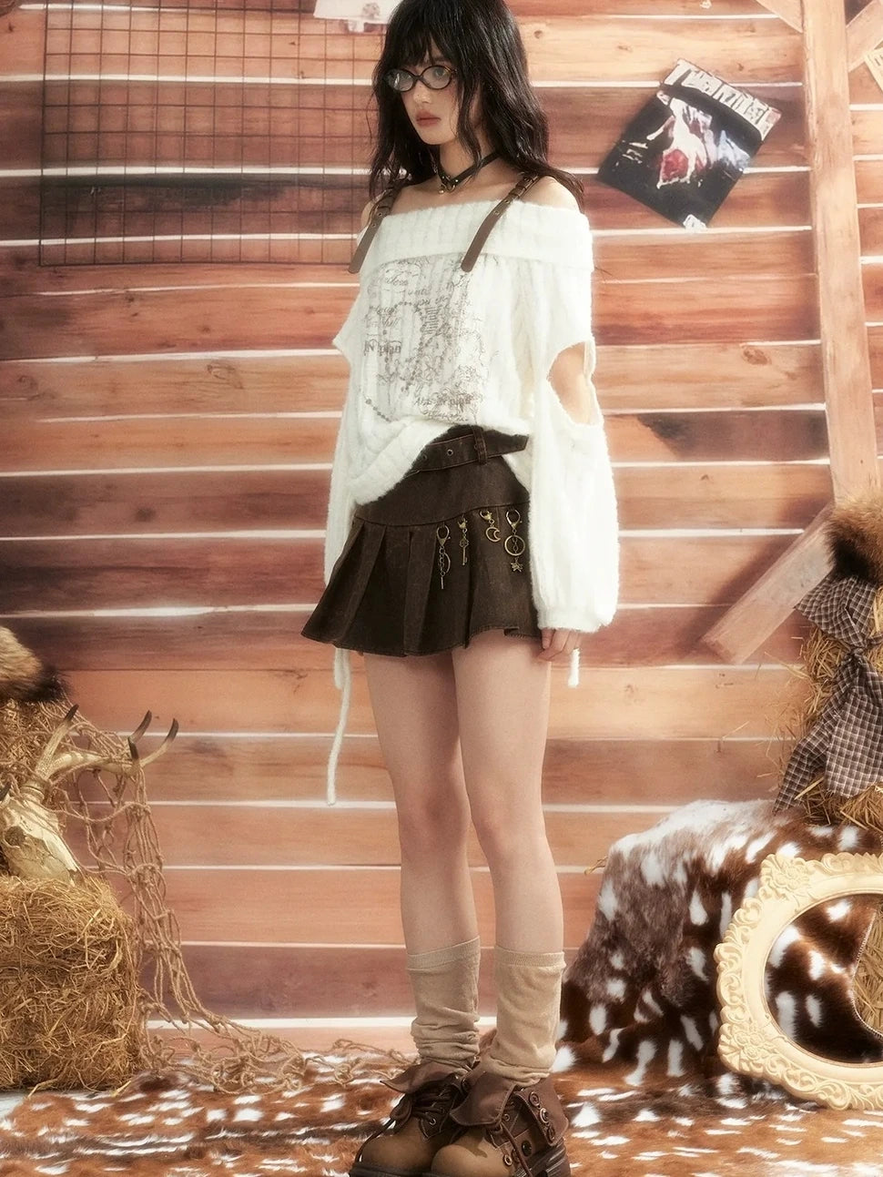 ALL iN plan Moonlight Hunter Waterwash Pleated Leather Skirt Skirt