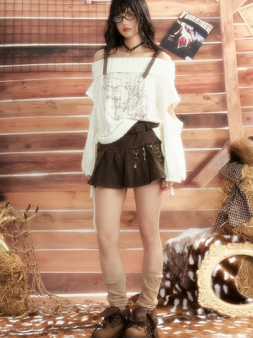 ALL iN plan Moonlight Hunter Waterwash Pleated Leather Skirt Skirt