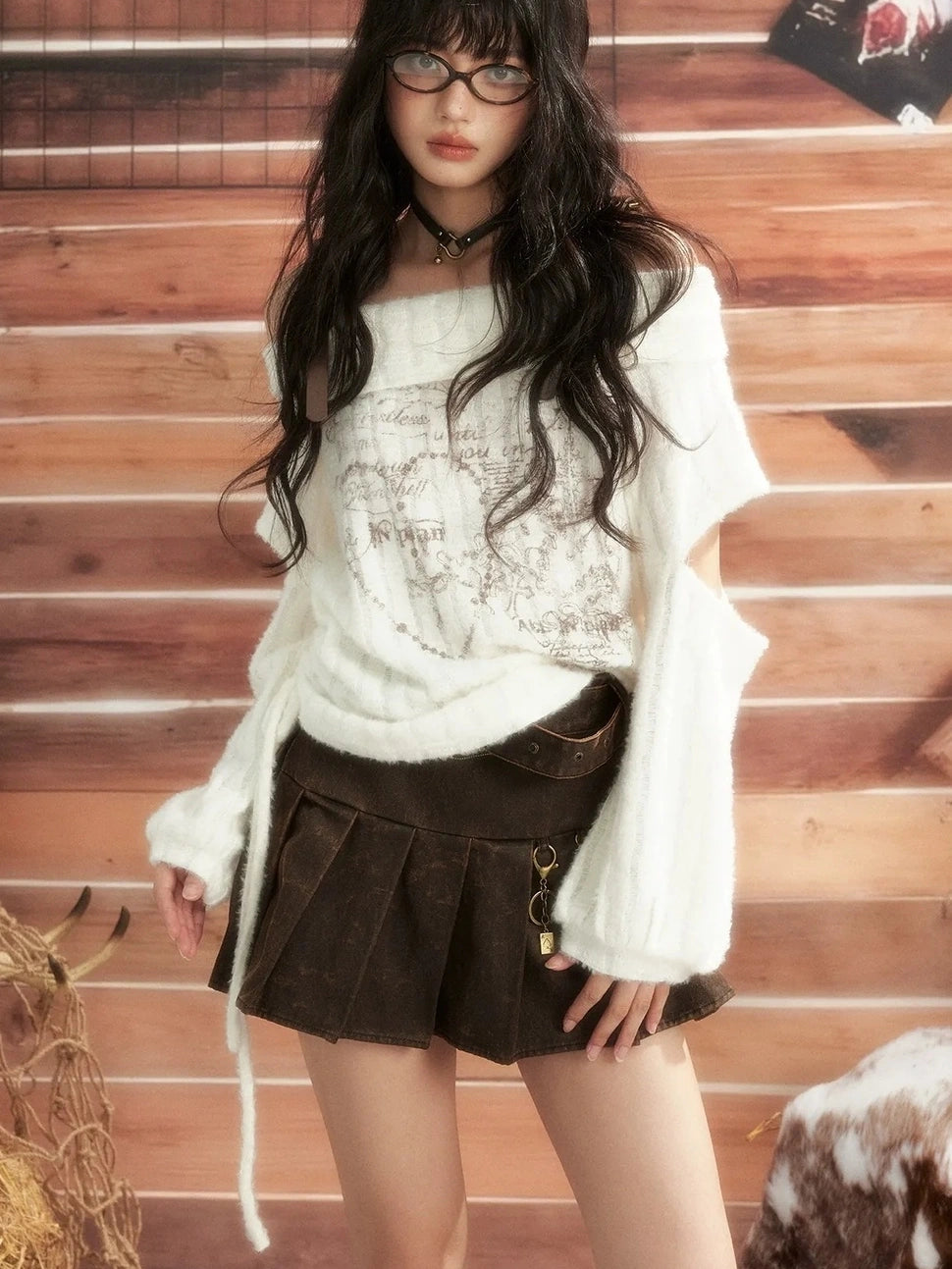 ALL iN plan Moonlight Hunter Waterwash Pleated Leather Skirt Skirt