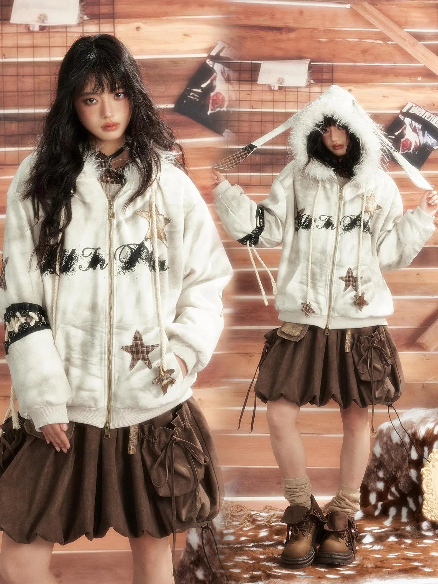 ALL iN plan Moonlit Hunter Star Print Hoodie Hoodies/Sweatshirt