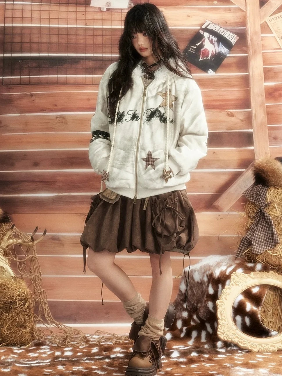 ALL iN plan Moonlit Hunter Star Print Hoodie Hoodies/Sweatshirt