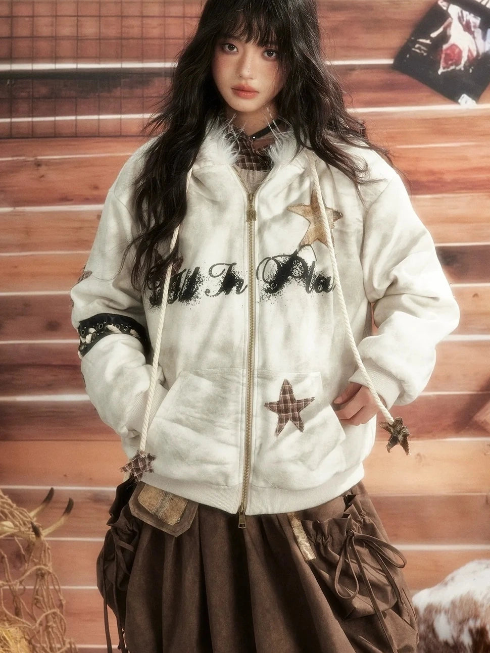 ALL iN plan Moonlit Hunter Star Print Hoodie Hoodies/Sweatshirt