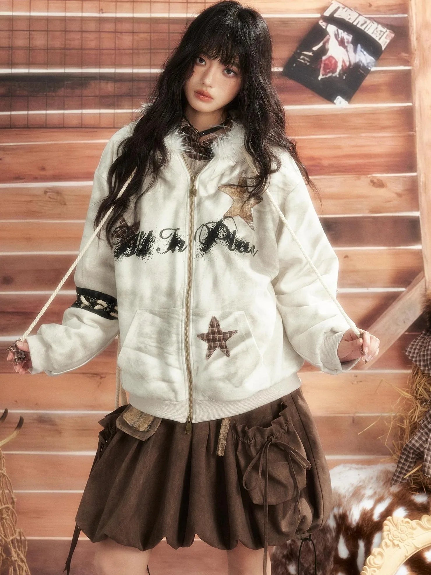 ALL iN plan Moonlit Hunter Star Print Hoodie Hoodies/Sweatshirt