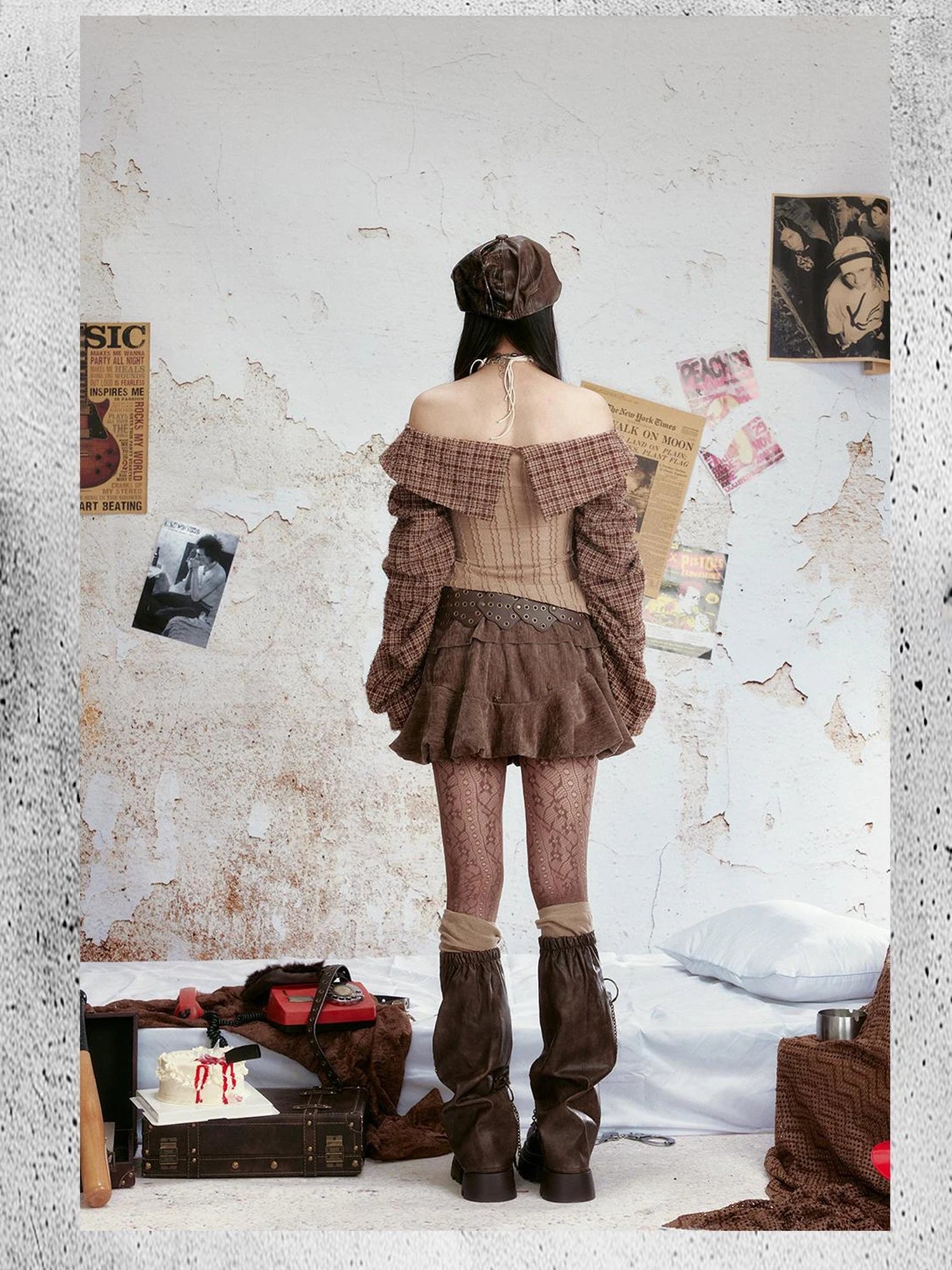 One Shoulder Checkered Crop Top