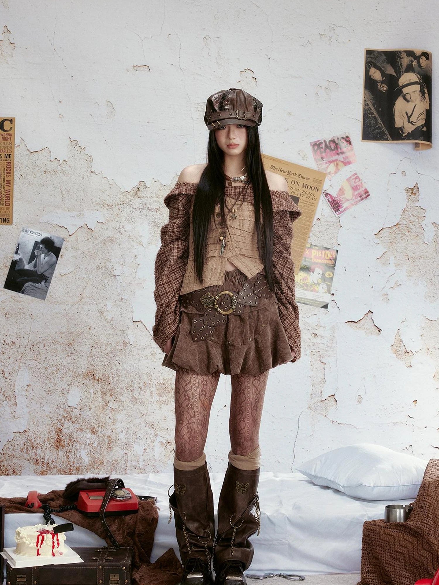 One Shoulder Checkered Crop Top