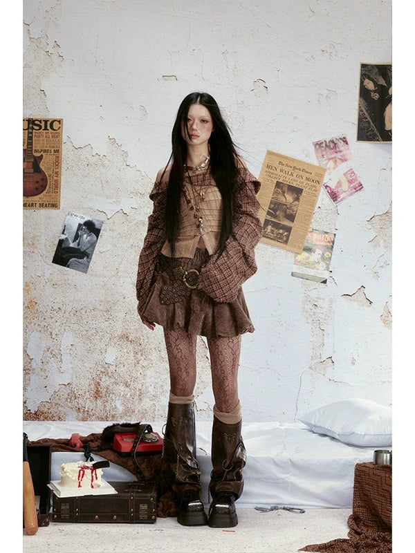 One Shoulder Checkered Crop Top