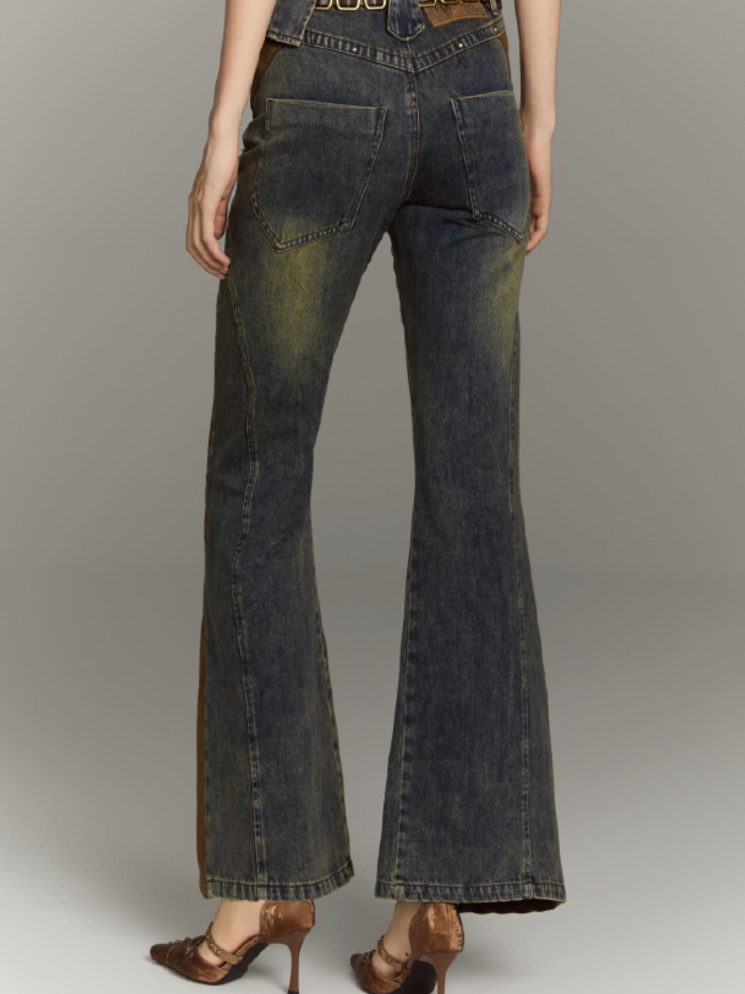 ALL iN plan Patchwork Flared Jeans High Waist Slim Fit Iridescent Design