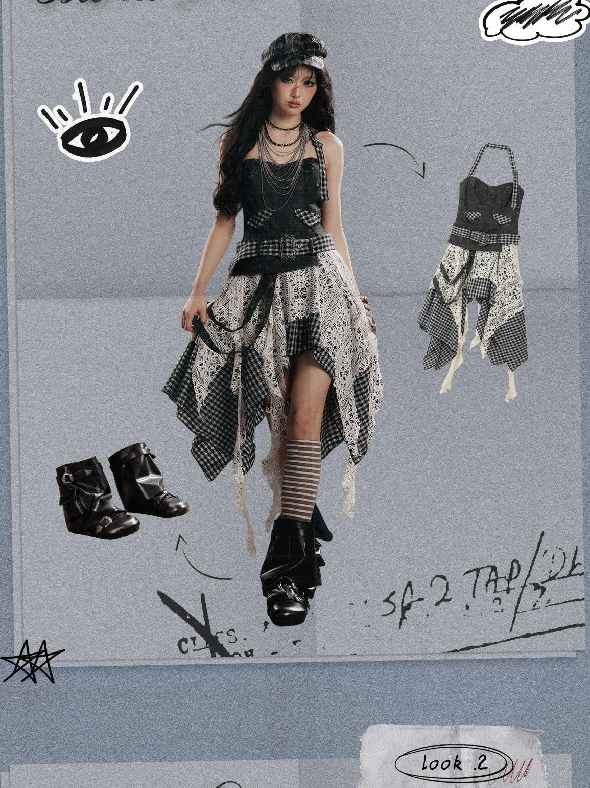 ALL iN plan Plaid Patchwork Asymmetric Tiered Women&