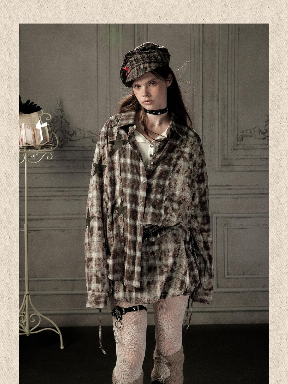 ALL iN plan Plaid Spliced Long Sleeve Loose Fit Cotton Poly Women&