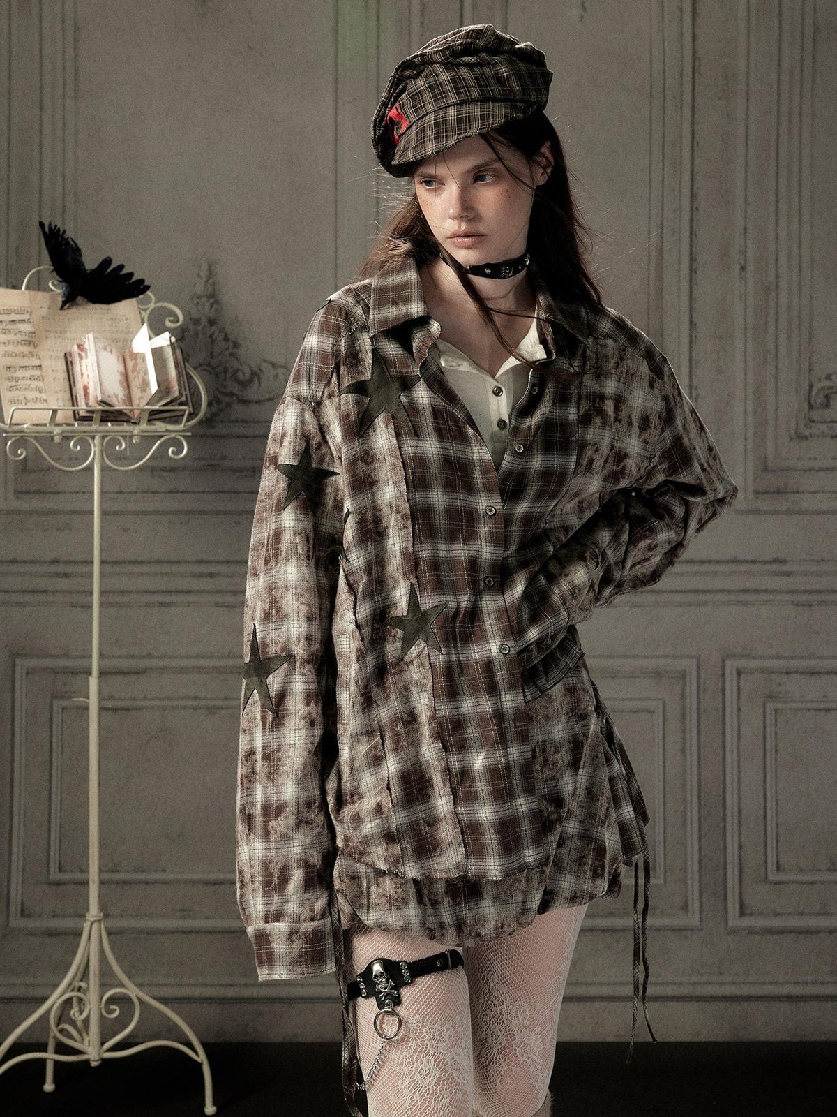 ALL iN plan Plaid Spliced Long Sleeve Loose Fit Cotton Poly Women&