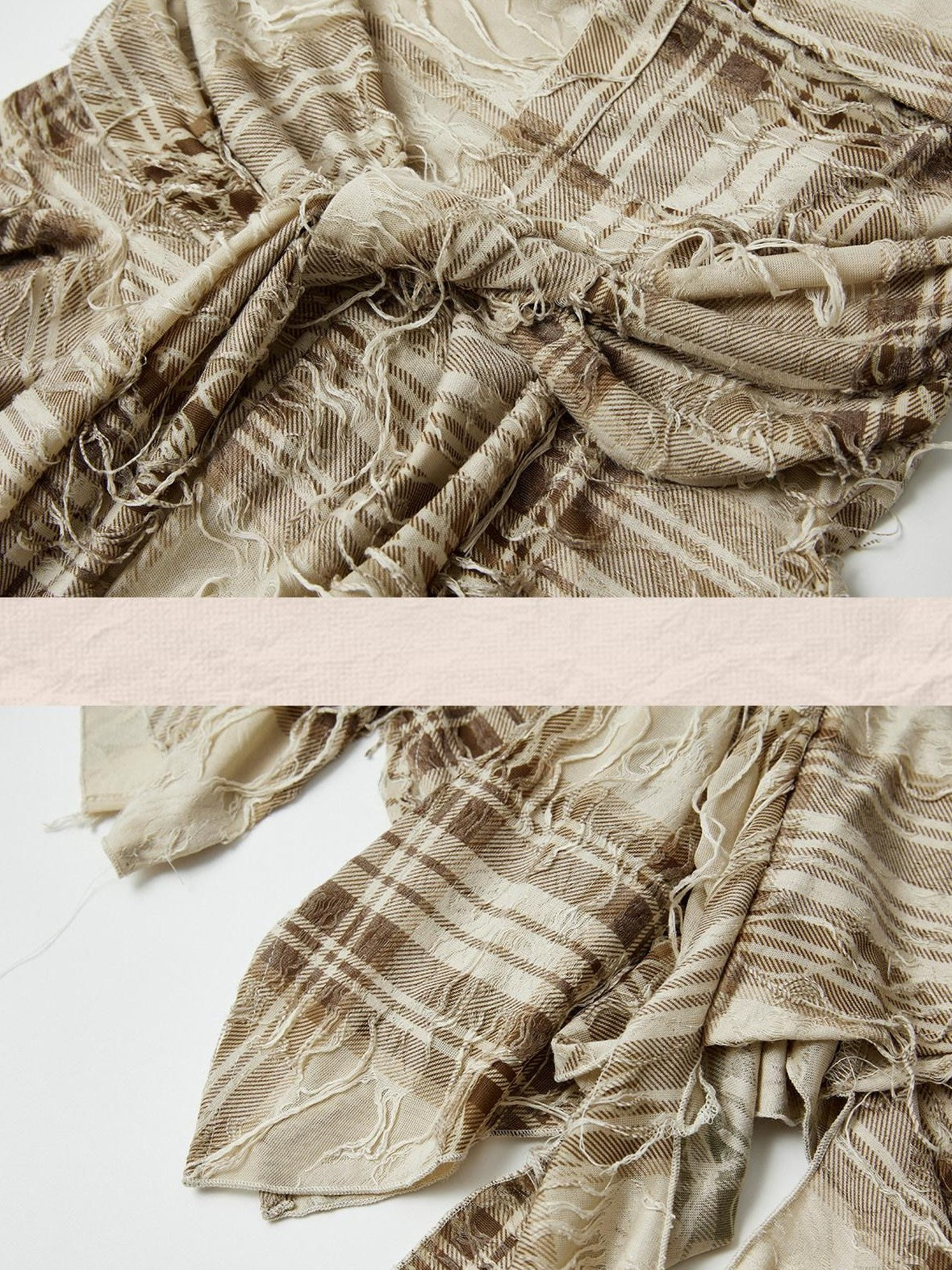 ALL iN plan Plaid Tassel Ruffle Deconstructed Print Women&