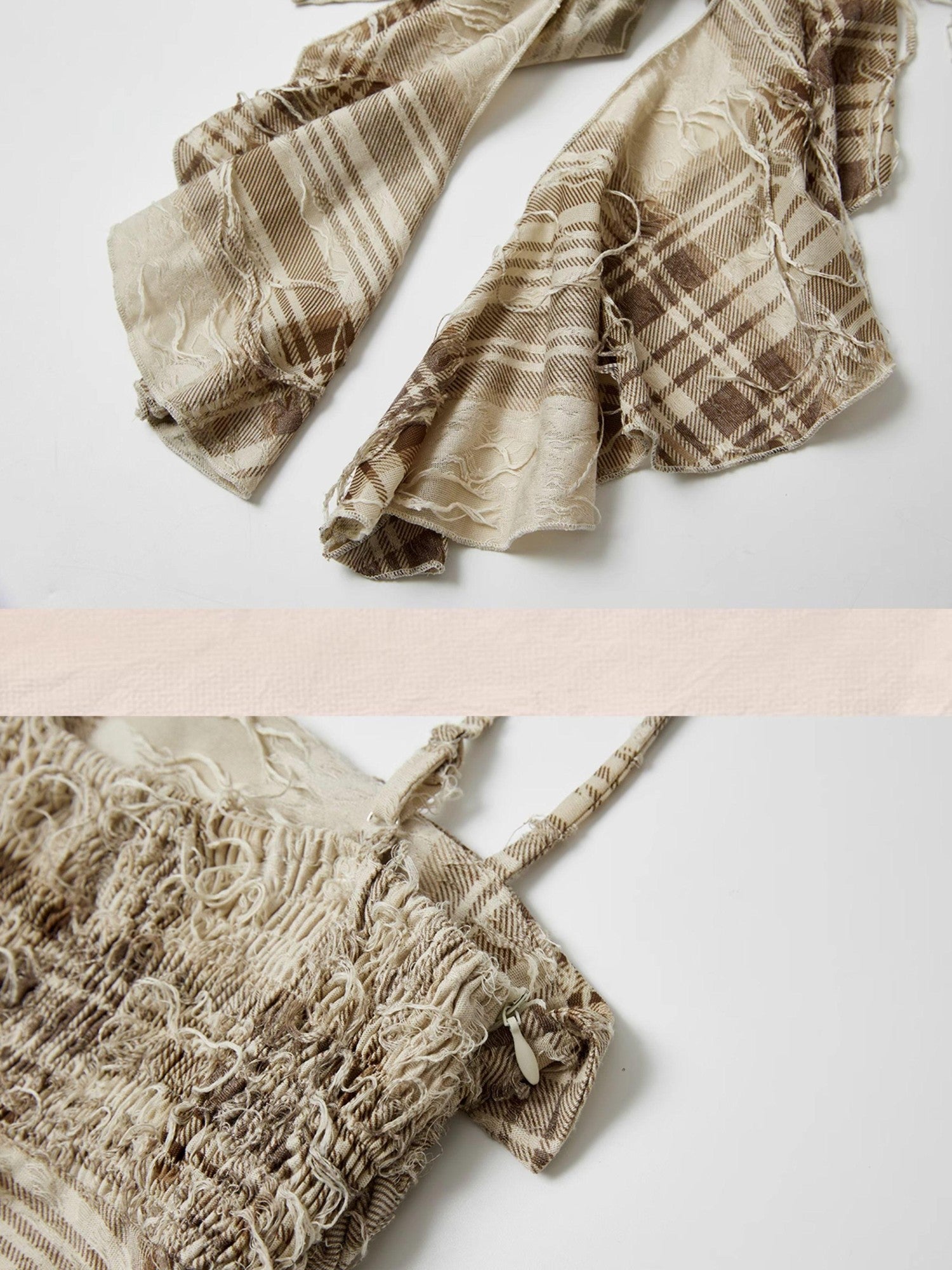ALL iN plan Plaid Tassel Ruffle Deconstructed Print Women&