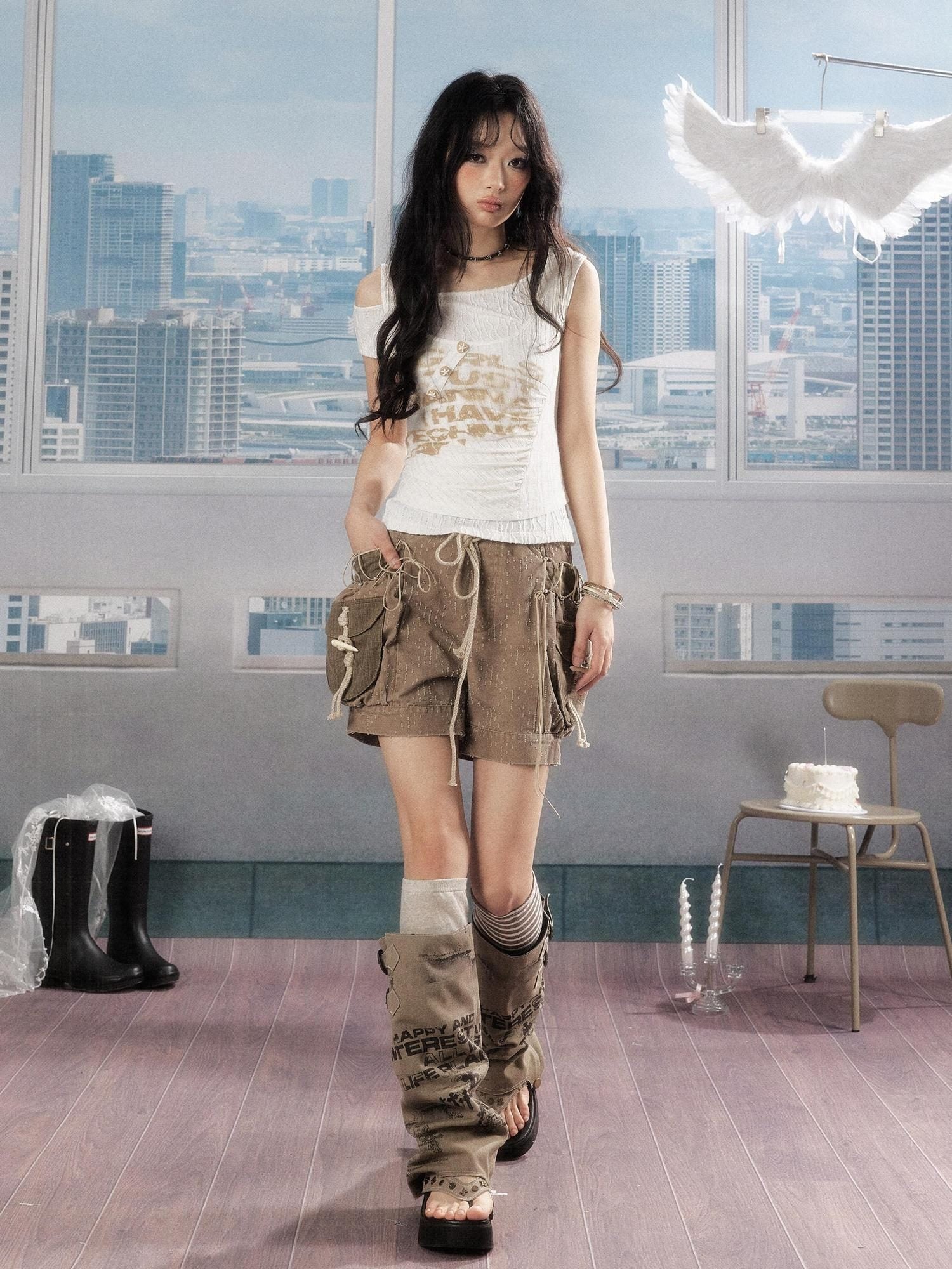 ALL iN plan Polyester Slim Fit Cropped Round Neck Letter Print Women Short Sleeve T-Shirts