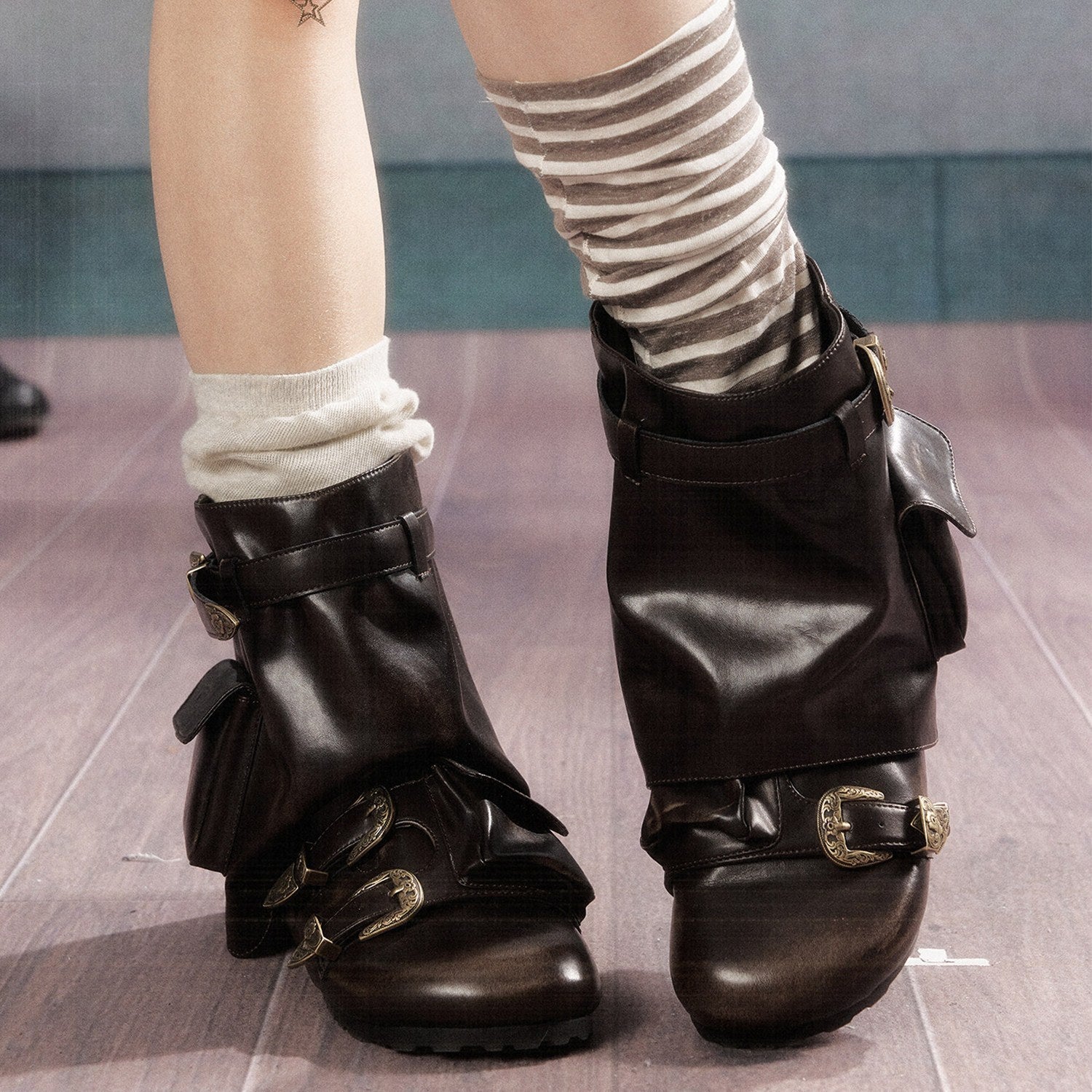 ALL_iN_plan_Pu_Lined_Slip_On_Casual_Deep_Opening_Low_Heel_Round_Toe_Black_Brown_Leg_Warmers_MISSTT