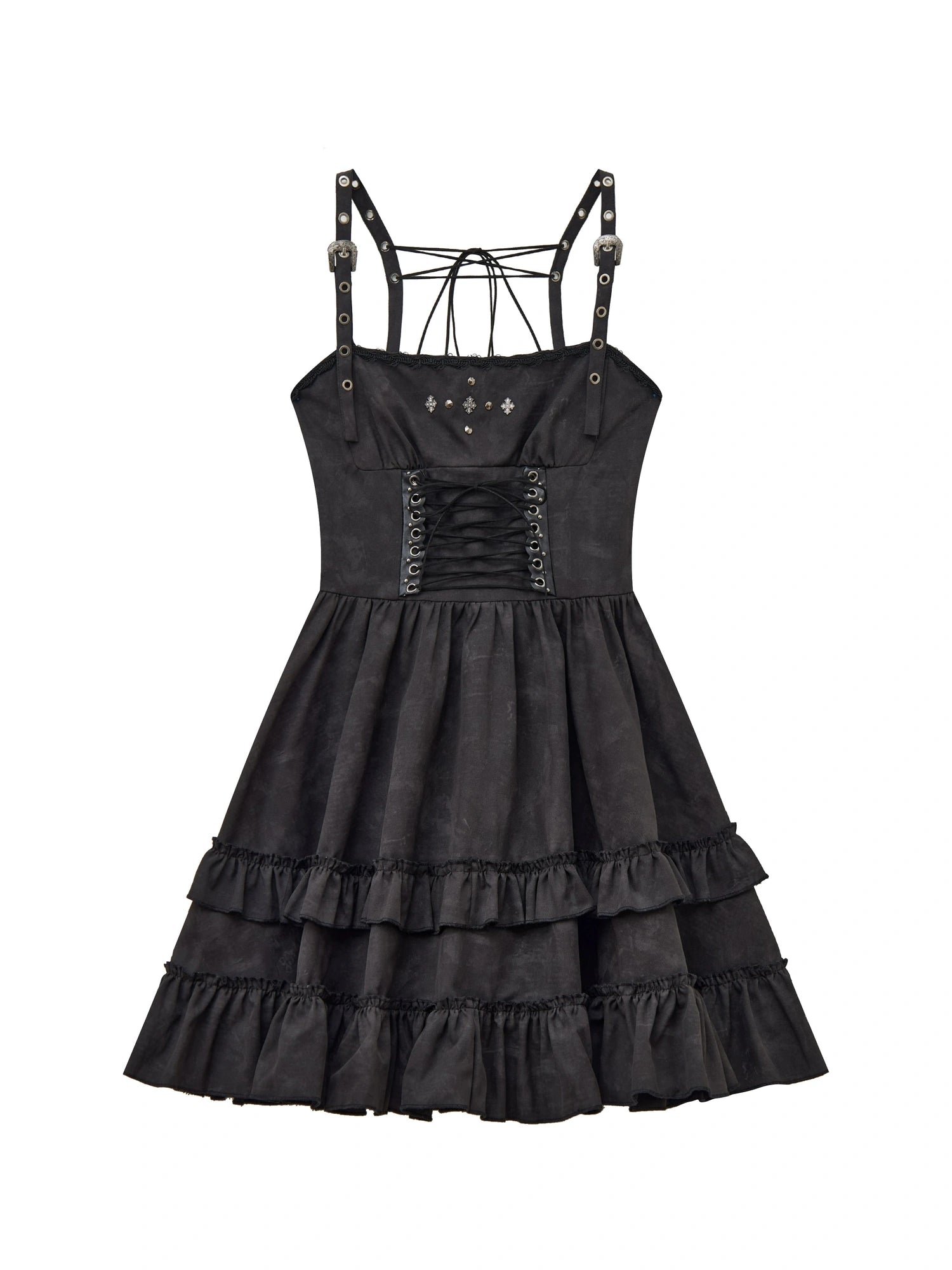 Punk Lace Up Mini Dress with Layered Tulle