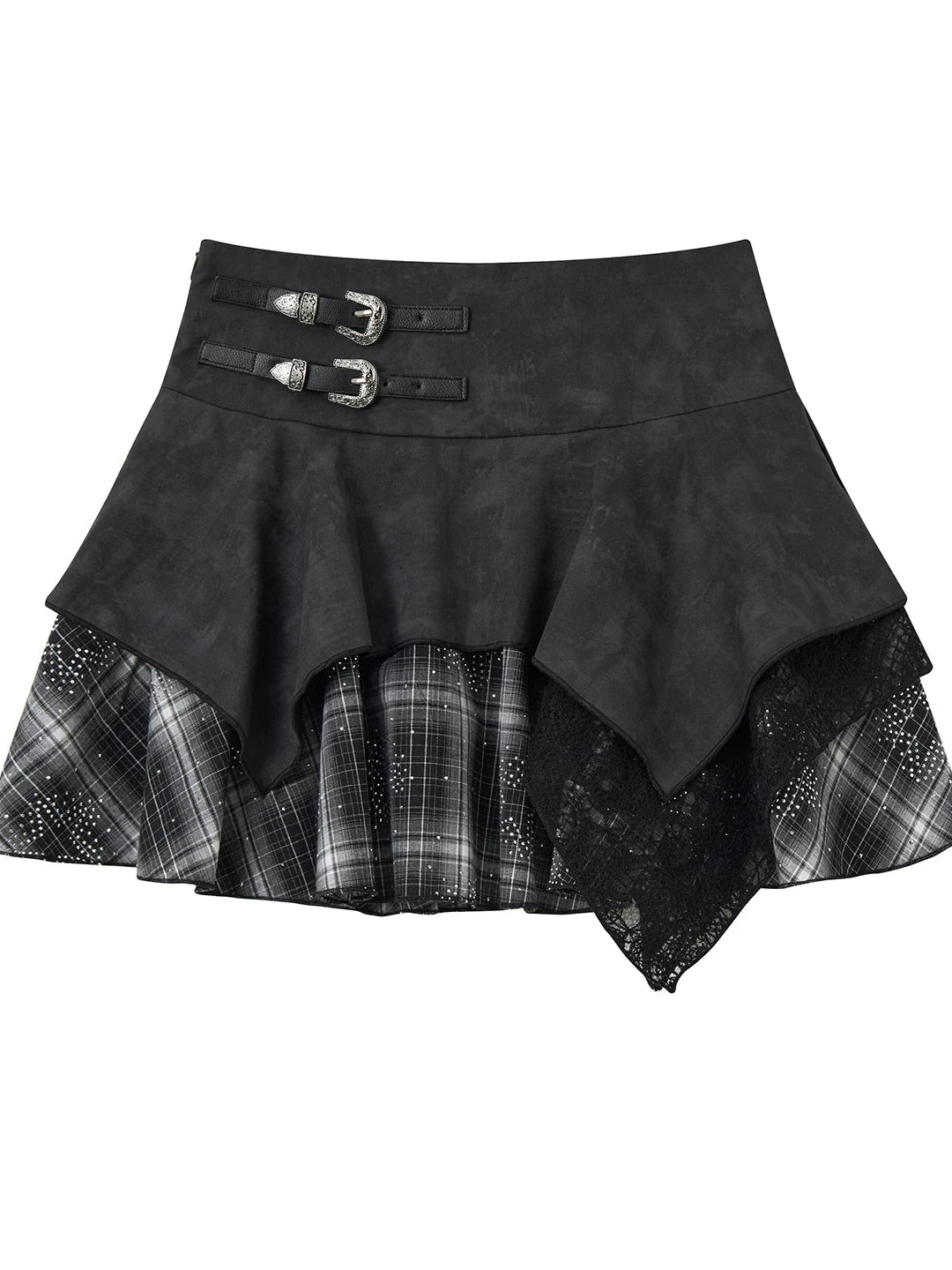 Resonant 89Hz Punk Lace Grid Denim Mini Skirt
