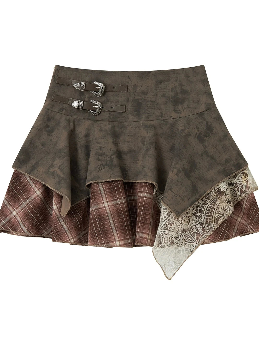 Resonant 89Hz Punk Lace Grid Denim Mini Skirt