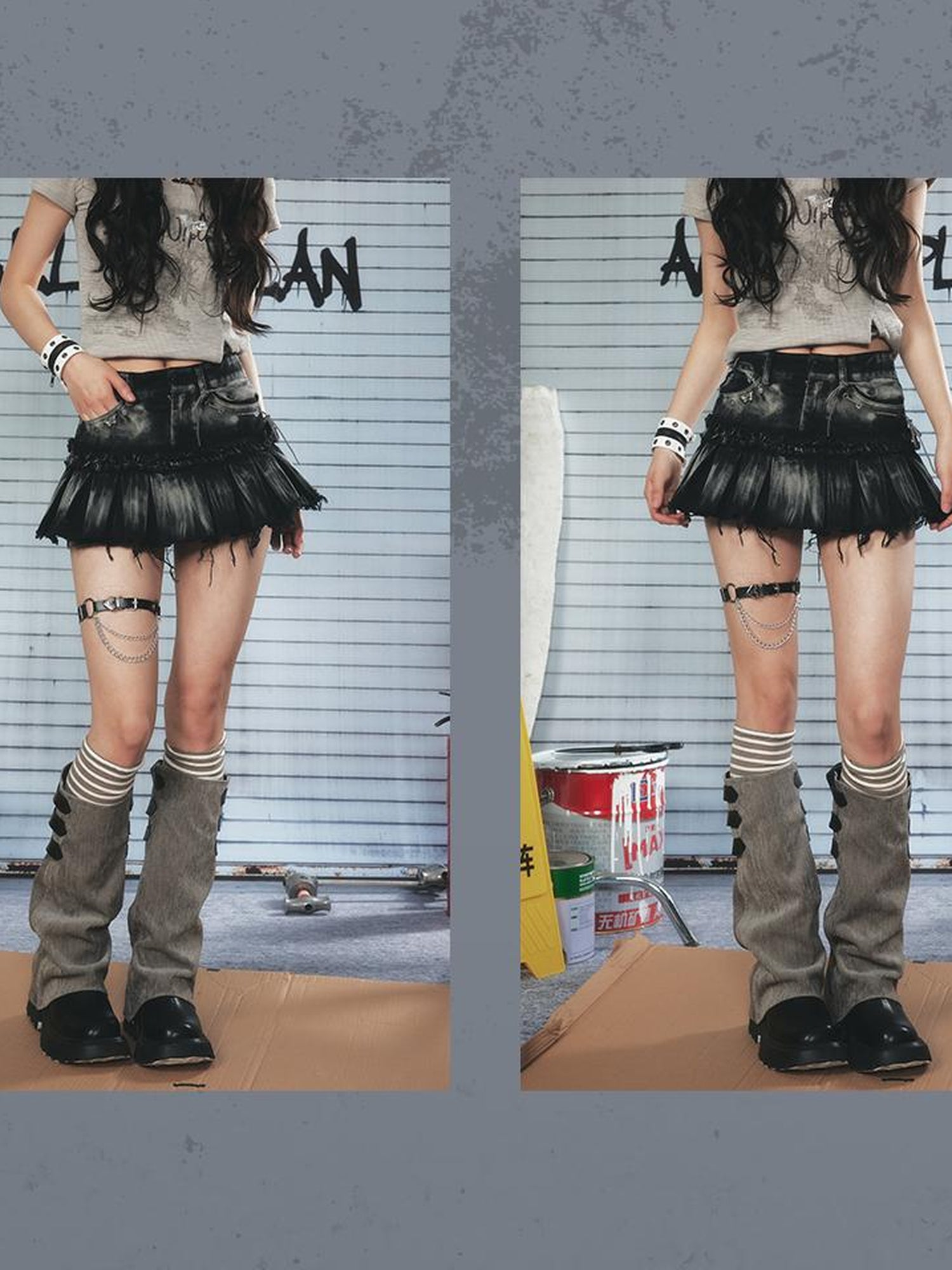 ALL iN plan Resonant Edge 89hz Punk Welded Denim Mini Skirt