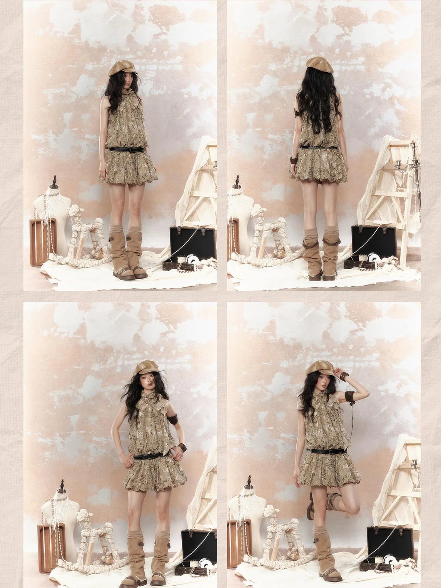 Rivet Lace Cutout Bustier Mini Dress V-Neck T-Shirt Long-Sleeve