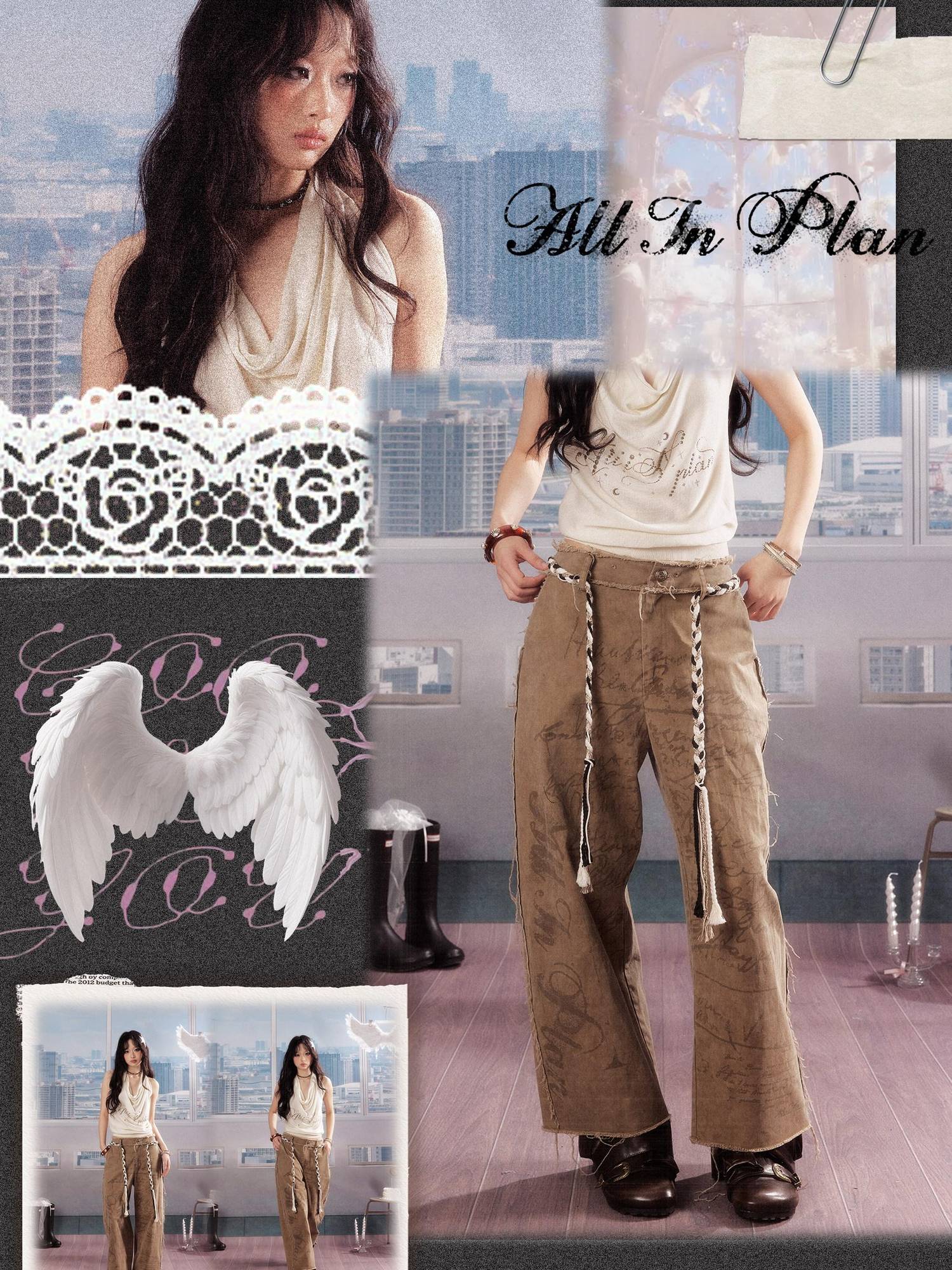 ALL iN plan Soft Breathable Cotton Casual Tassel Natural Waist Button Women Khaki Pants