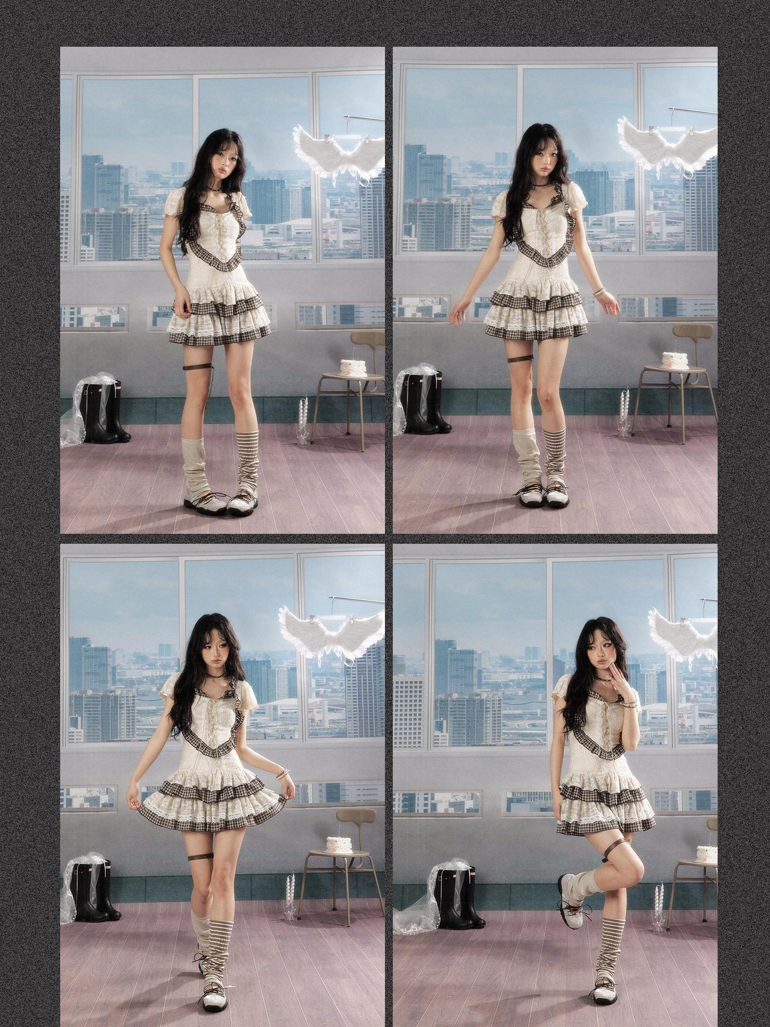 ALL iN plan Soft Cotton Plaid Slim Y Shape Wide Strap For Women Casual Mini Dresses