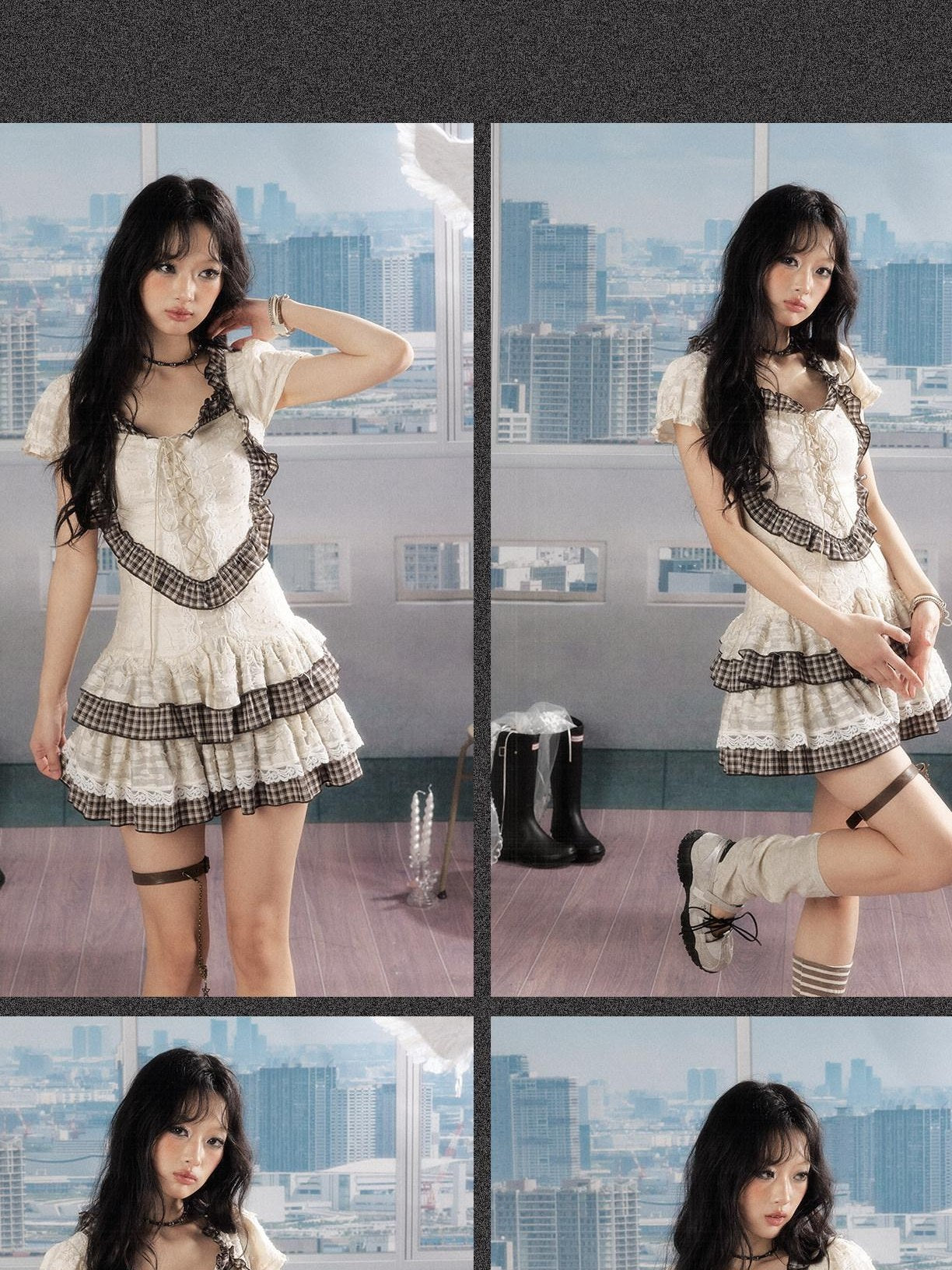 ALL iN plan Soft Cotton Plaid Slim Y Shape Wide Strap For Women Casual Mini Dresses
