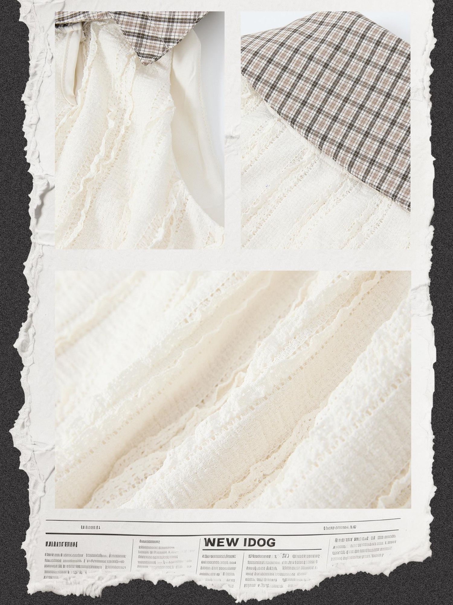 ALL iN plan Soft Cotton Poly Sweet High Neck Crop Plaid Ivory Short Sleeve T-Shirts