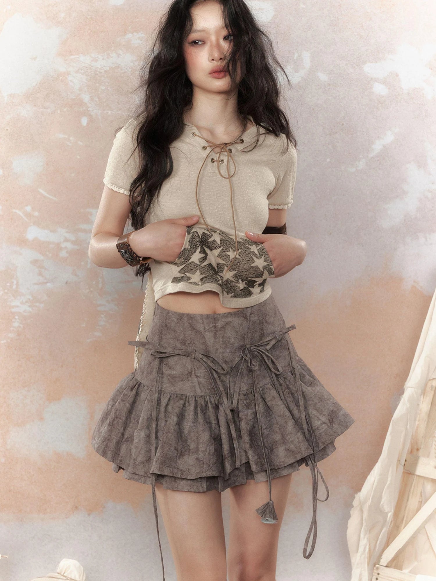 Steam Punk Star Print Rabbit Ear Hooded T-Shirt