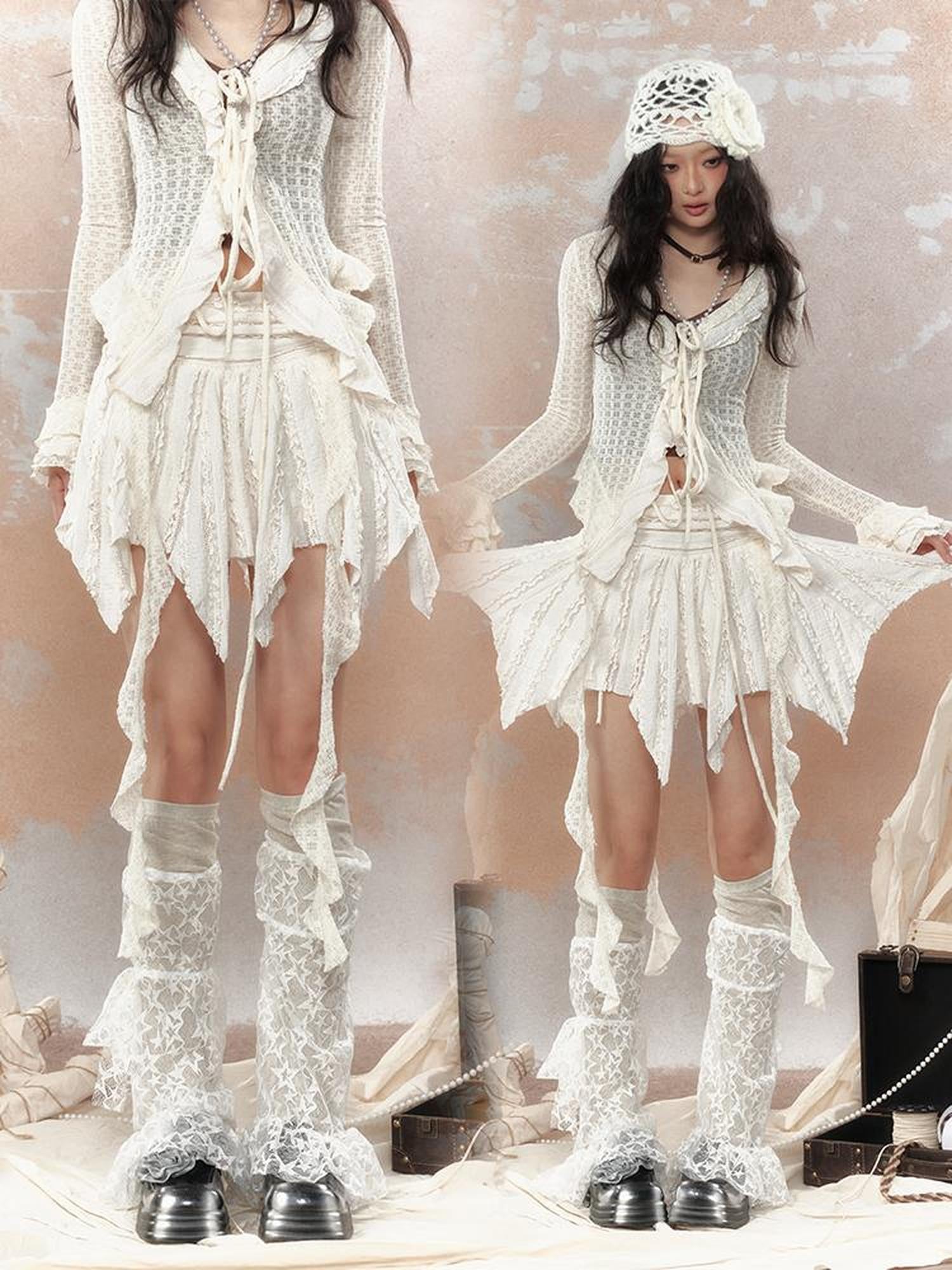 ALL iN plan Steampunk Asymmetrical Skirt With Lace Trim