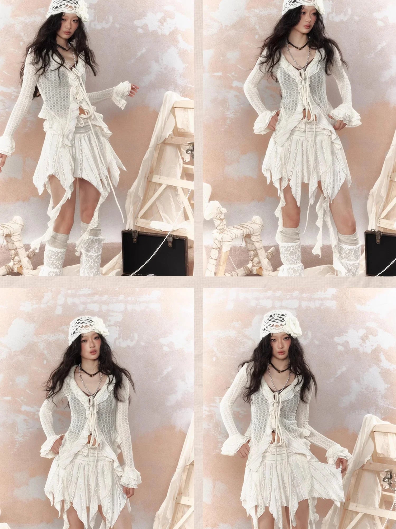 Steampunk Asymmetrical Skirt With Lace Trim