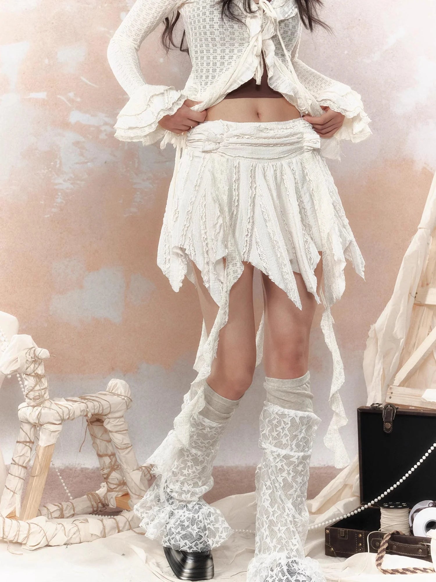 Steampunk Asymmetrical Skirt With Lace Trim