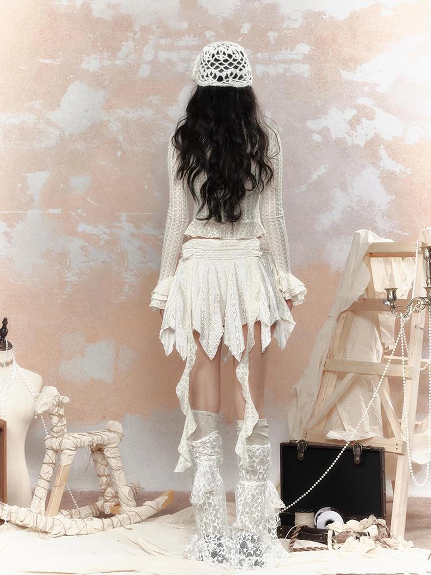 Steampunk Asymmetrical Skirt With Lace Trim