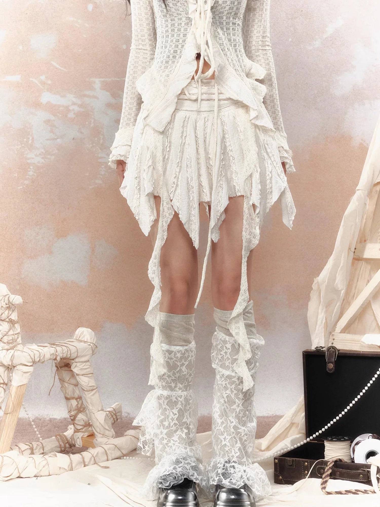 Steampunk Asymmetrical Skirt With Lace Trim