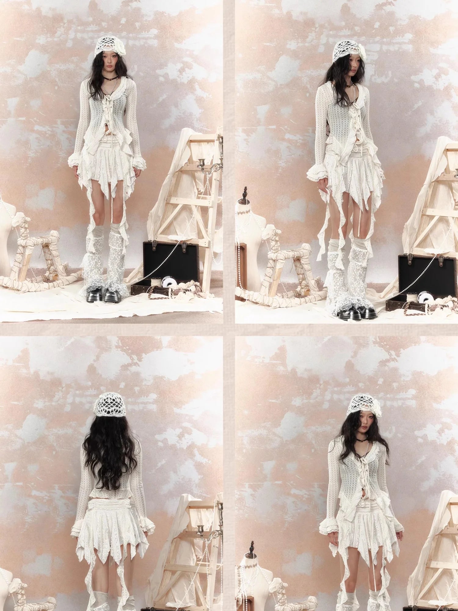 Steampunk Asymmetrical Skirt With Lace Trim