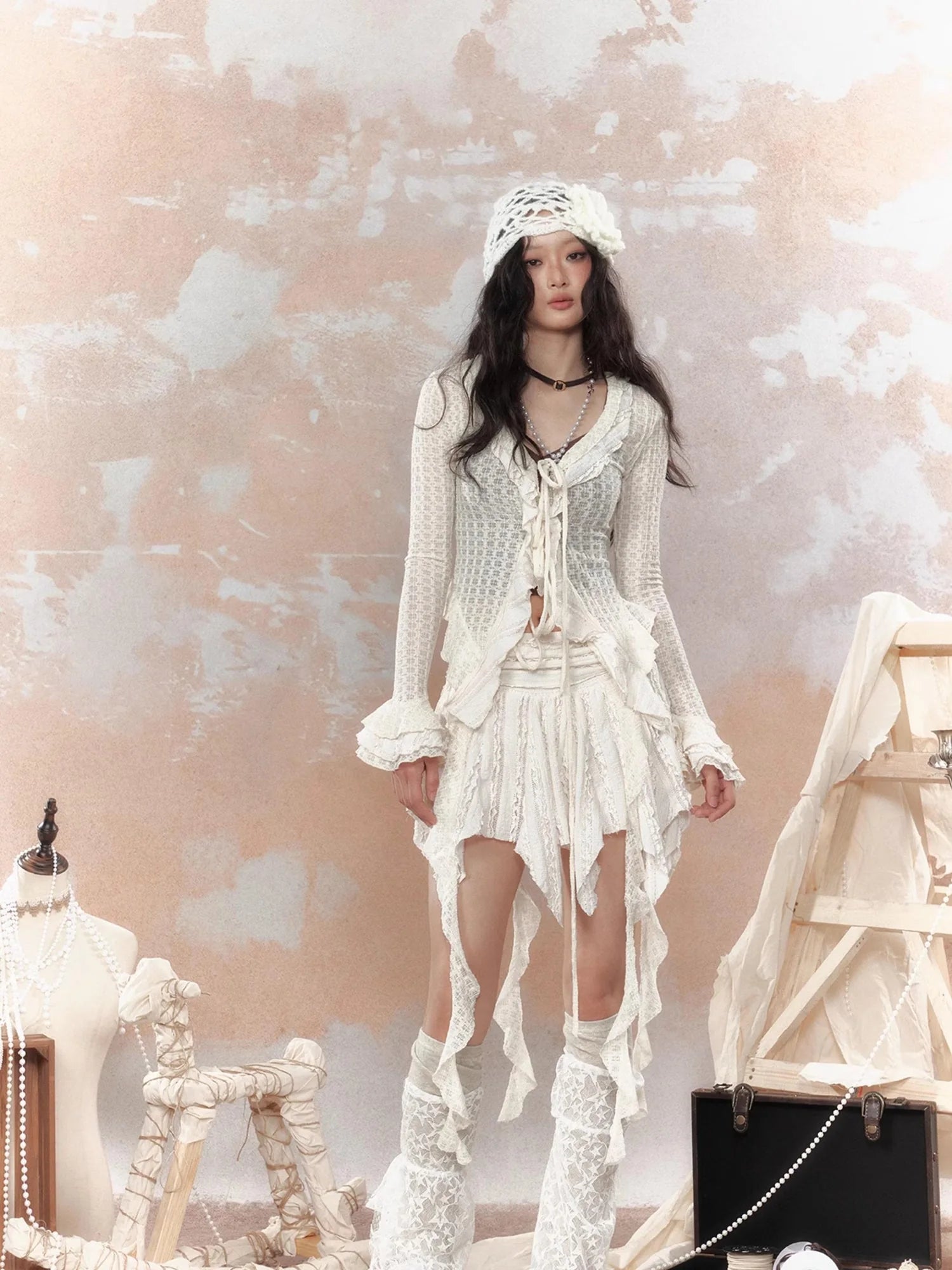 Steampunk Asymmetrical Skirt With Lace Trim